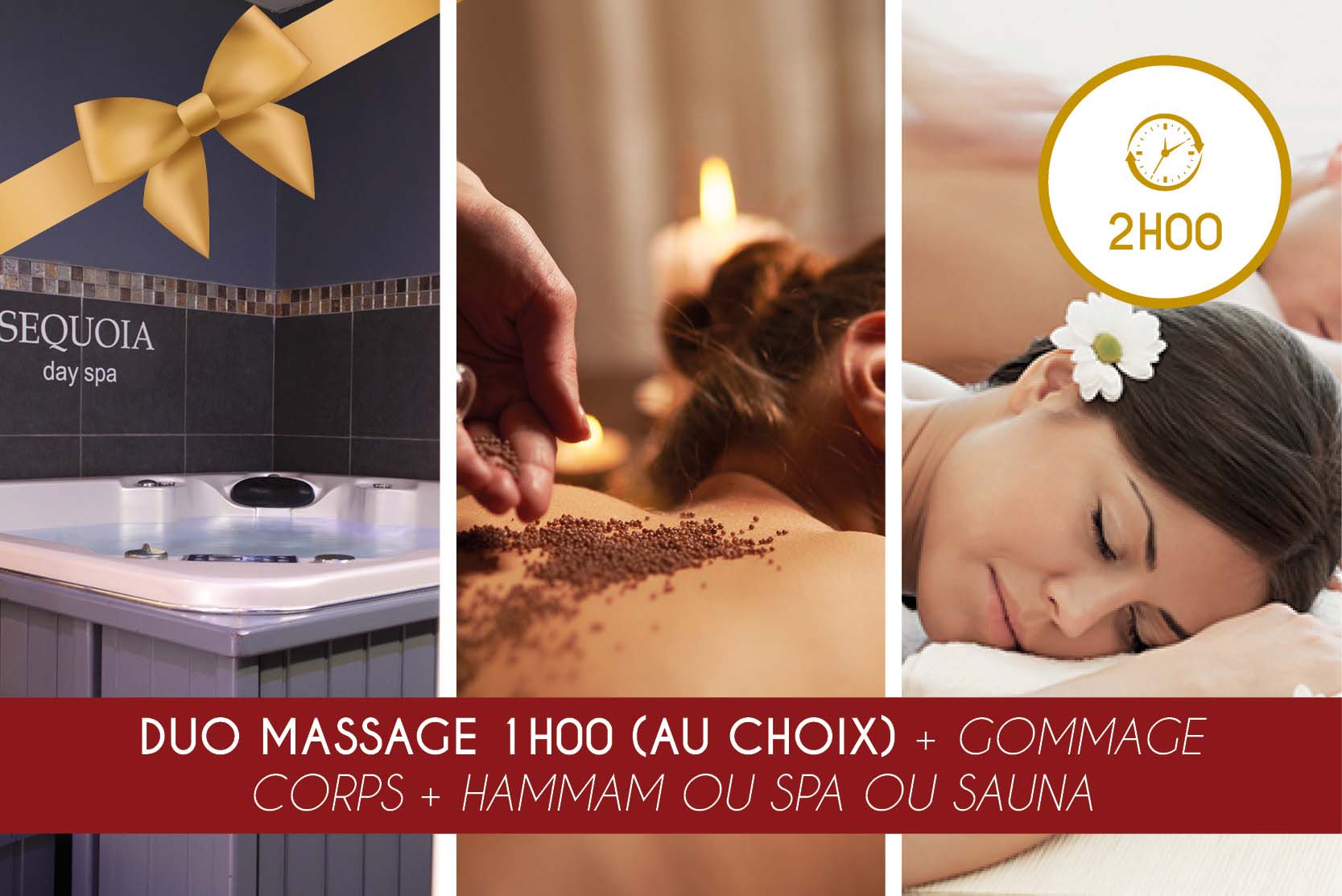 Duo Massage 1h00 (au choix) + Gommage + Hammam OU Spa OU Sauna