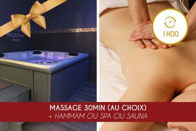 Massage 30 min  (au choix) + Hammam OU Spa OU Sauna 