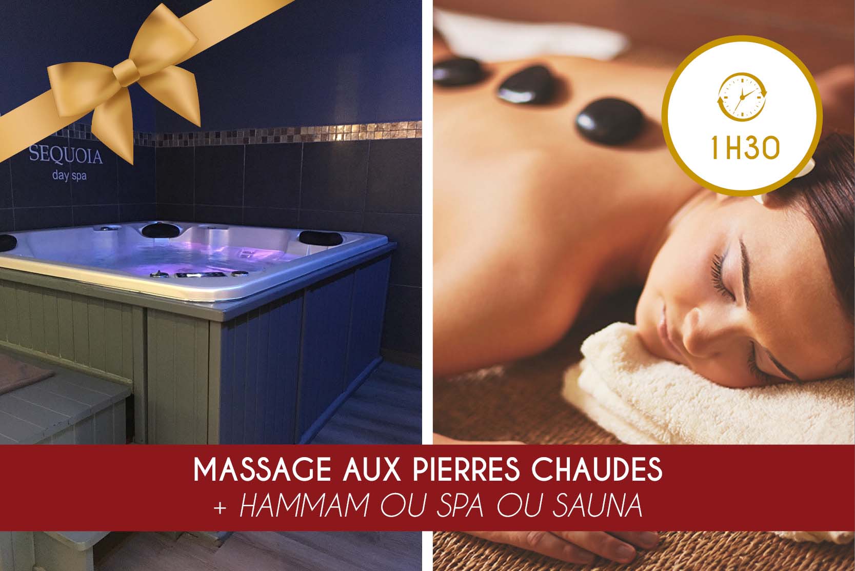 Massage Pierres Chaudes (1h00) + Hammam OU Spa OU Sauna